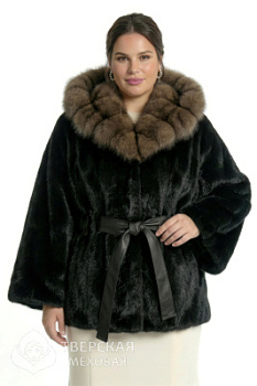 Норковая шуба «Пончо» капюшон черный