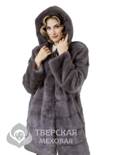 Норковая шуба "Джаз" капюшон лаванда 90